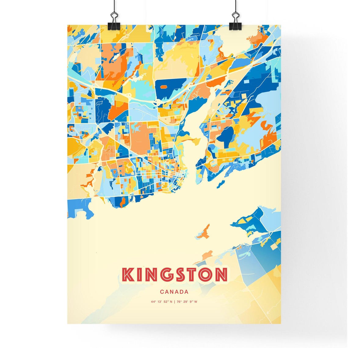 Kingston Canada City Map Art Poster Blue Orange Street Style - Image 3