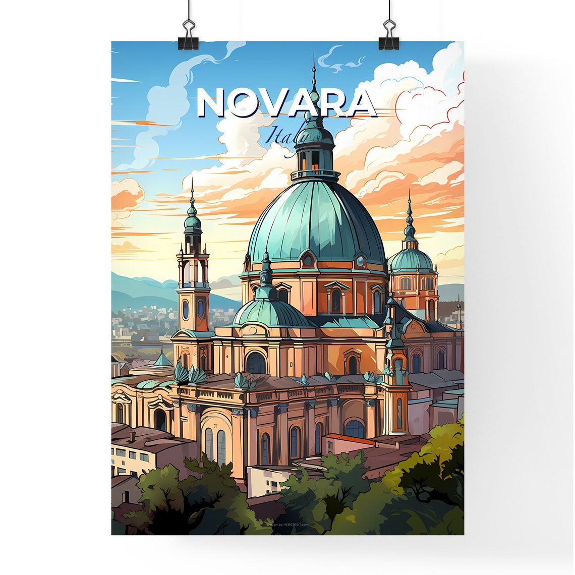 Novara Italy Basilica Dome Sunset Skyline Architecture Poster - Image 4