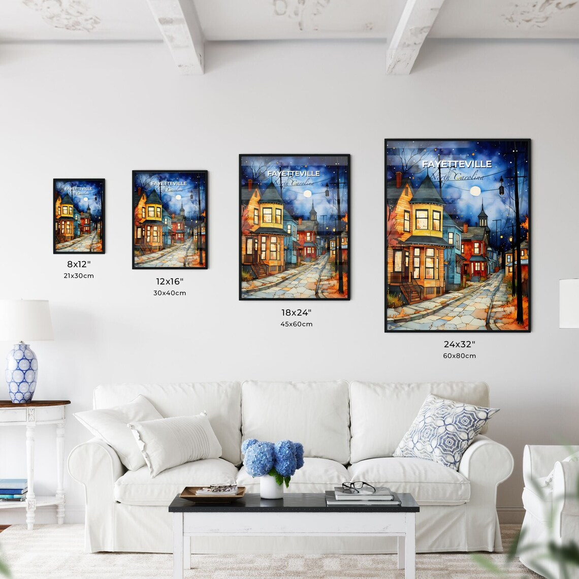 Fayetteville North Carolina Cozy Night Street Moonlight Town Poster - Image 3