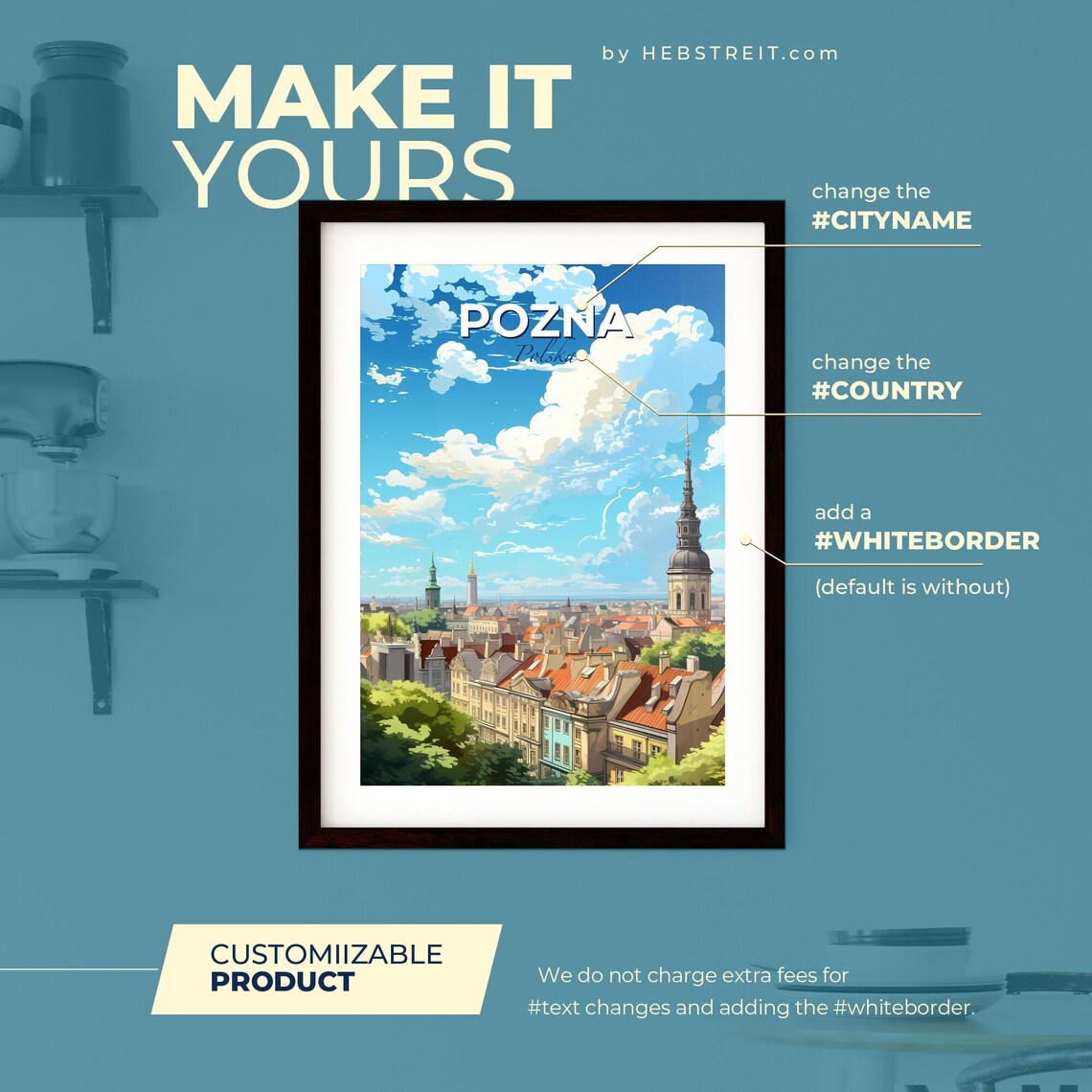 Pozna Polska Skyline Old Town Towers Church Spire Rooftops Travel Poster - Image 2
