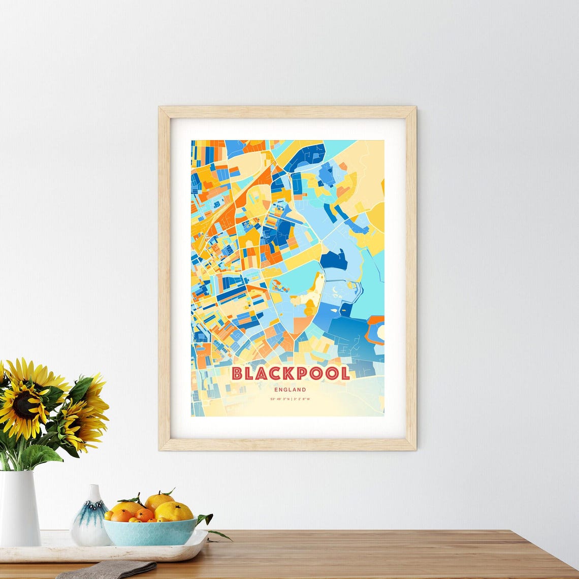 Blackpool England Colorful City Street Map Coordinates Poster - Image 2