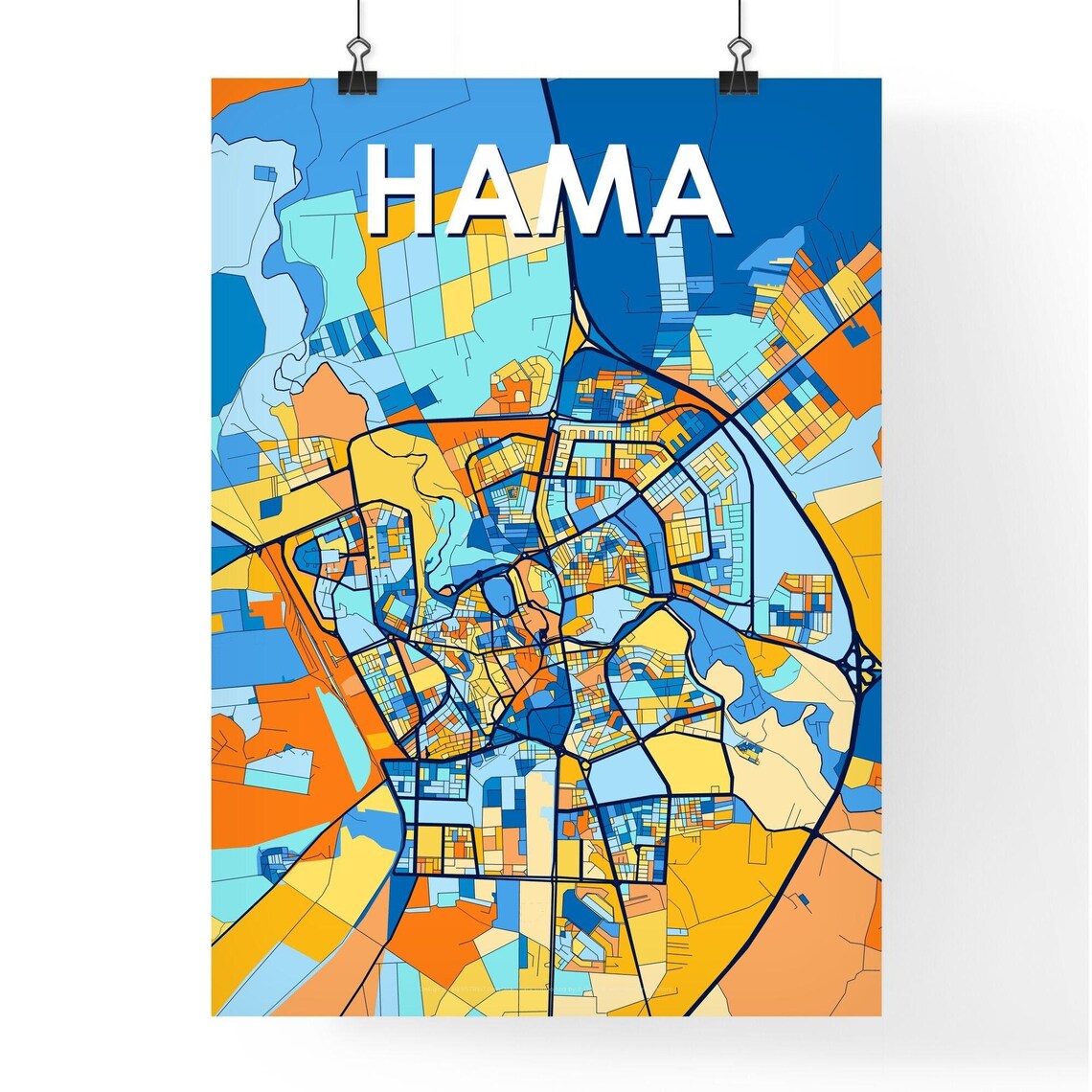 Hama Syria Colorful Modern City Street Map Travel Decor Poster - Image 4