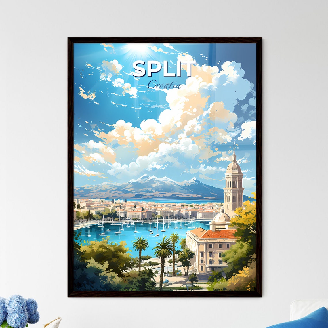 Split Croatia Harbor Sailboats Old Town Scenic Travel Poster