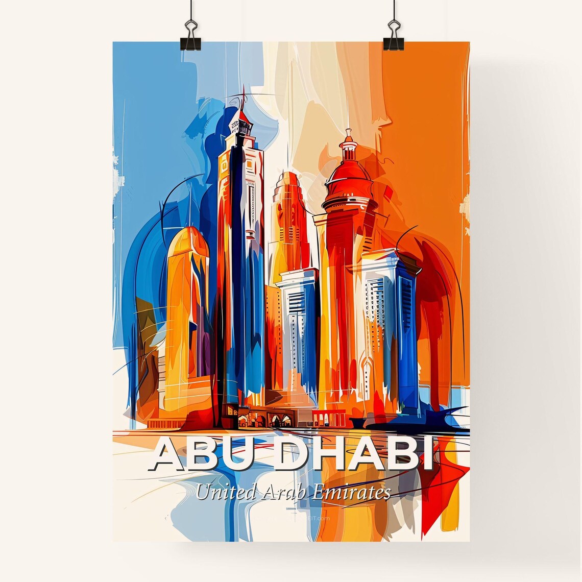Abu Dhabi United Arab Emirates Watercolor Skyline Art Poster - Image 4