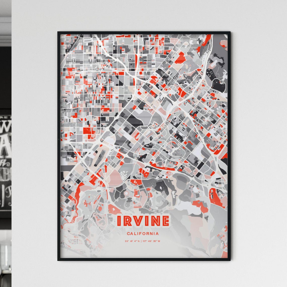 Irvine California Expressive Red Bold Modern City Map Art Poster