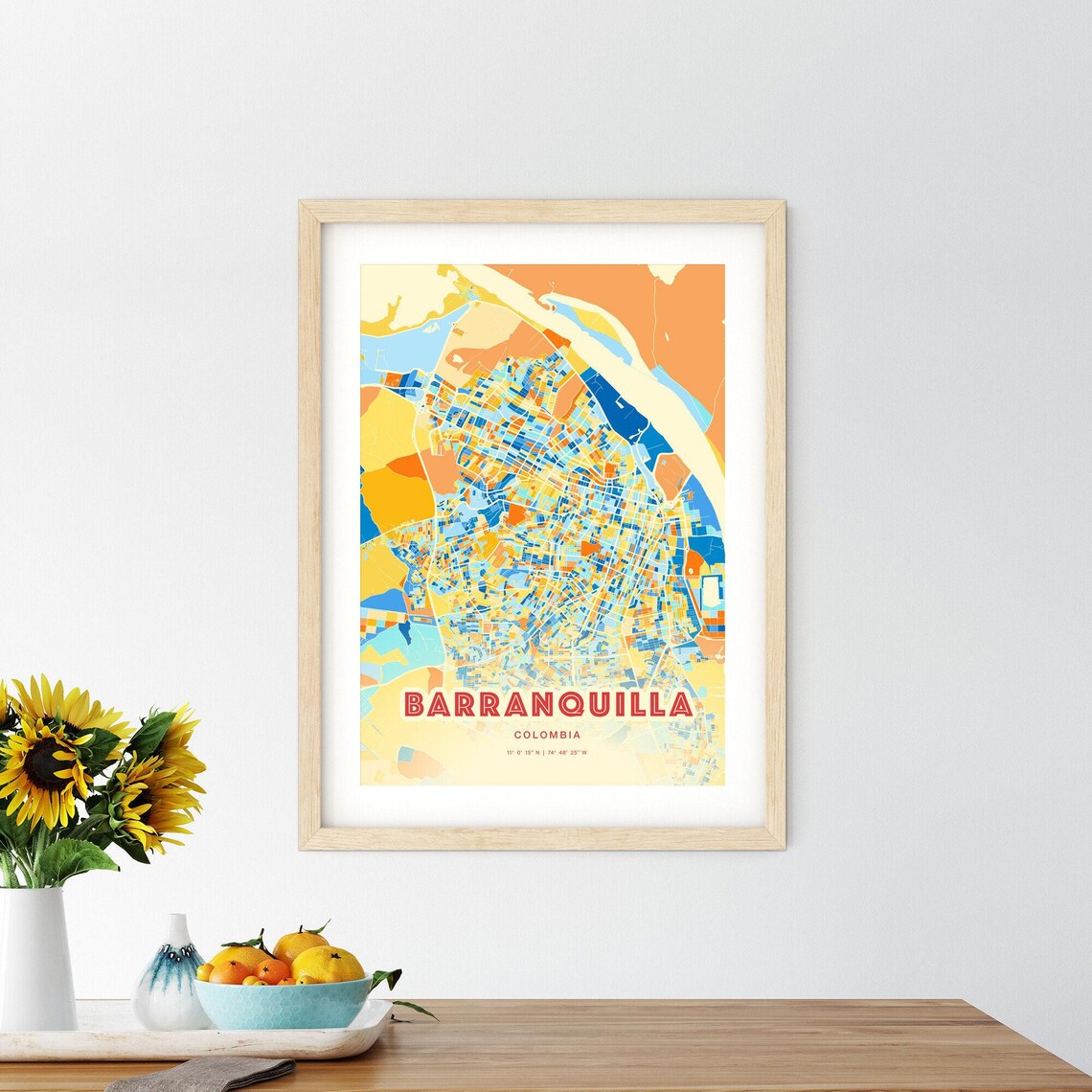 Barranquilla Colombia Colorful City Map Art Poster Blue Orange Coastal - Image 2