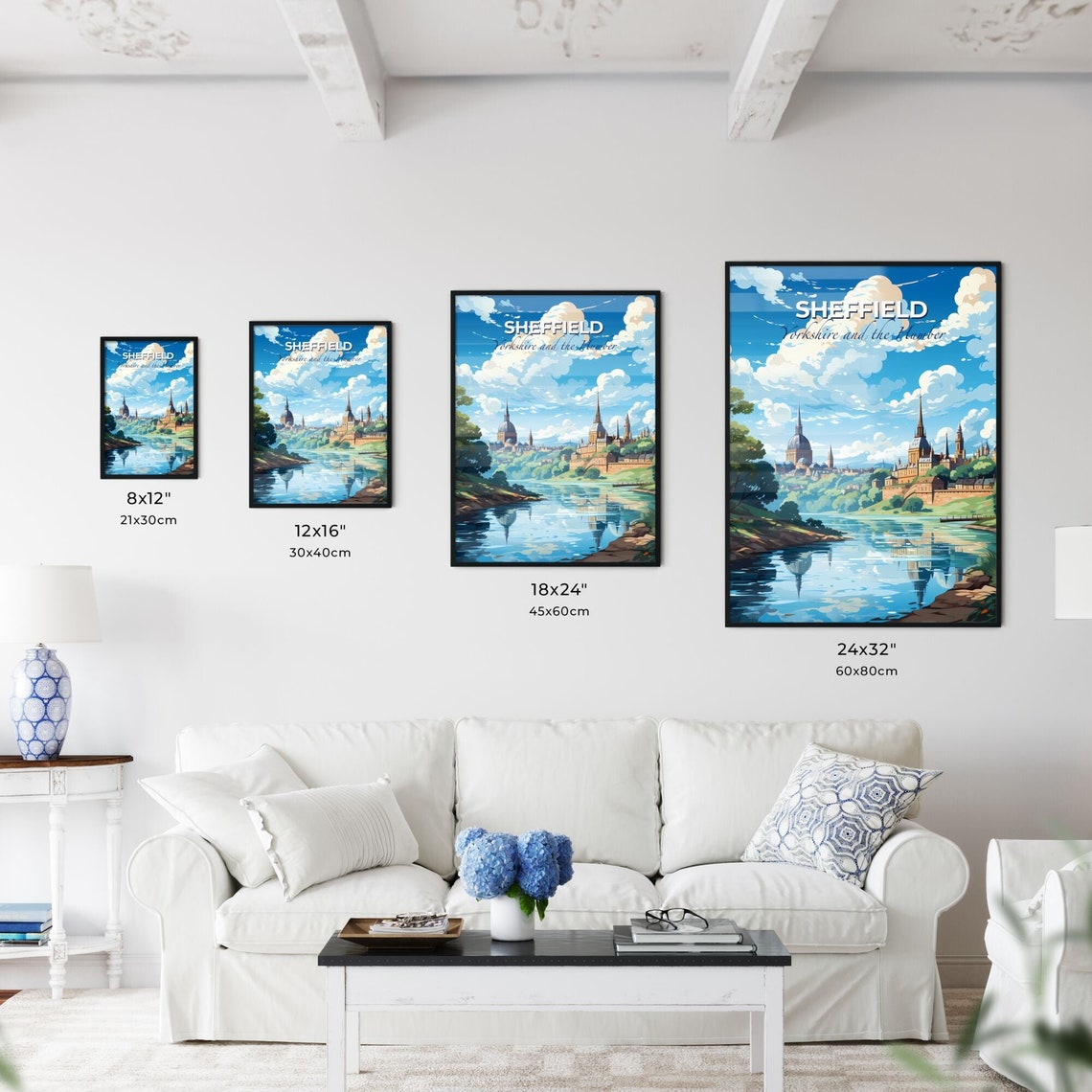 Sheffield Yorkshire River Reflection Spires Domes Travel Poster - Image 3