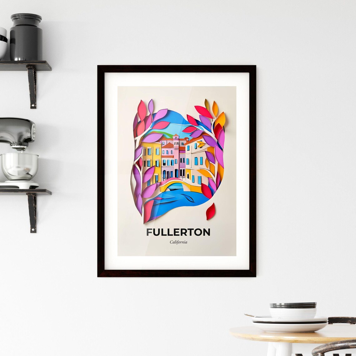 Fullerton California Colorful Paper Cut Riverside Buildings Poster - Image 2