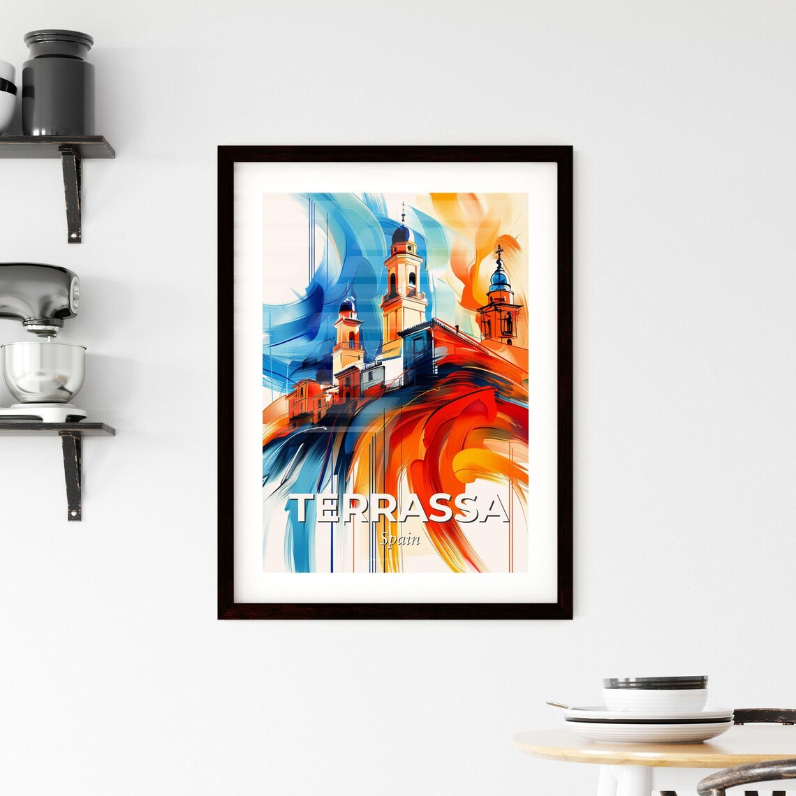 Terrassa Spain Colorful City Painting Abstract Towers Art Poster - Image 2