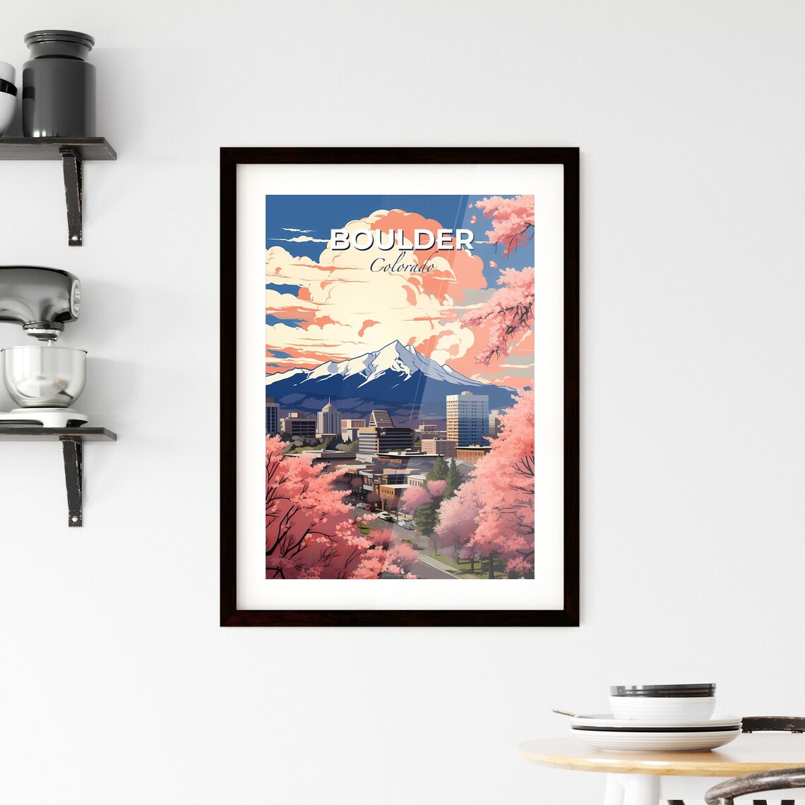 Boulder Colorado Mountain City Travel Poster Snowcapped Peak Art - Image 2