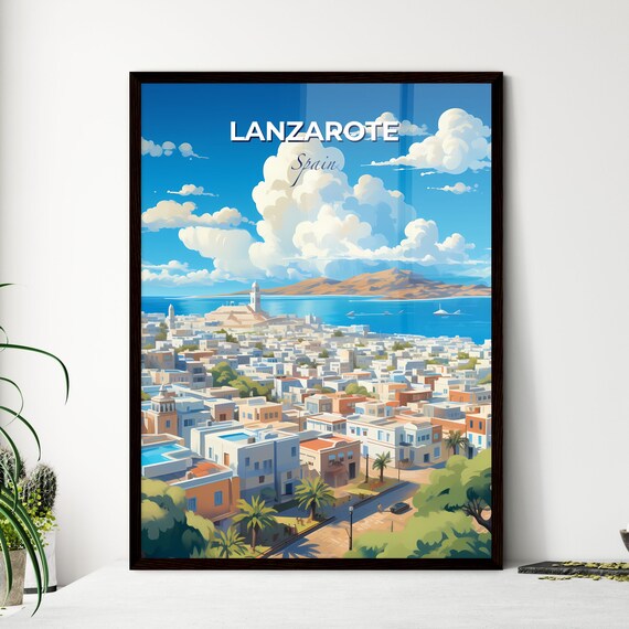 Lanzarote Spain Bright Scenic Illustrated City Travel Art Poster