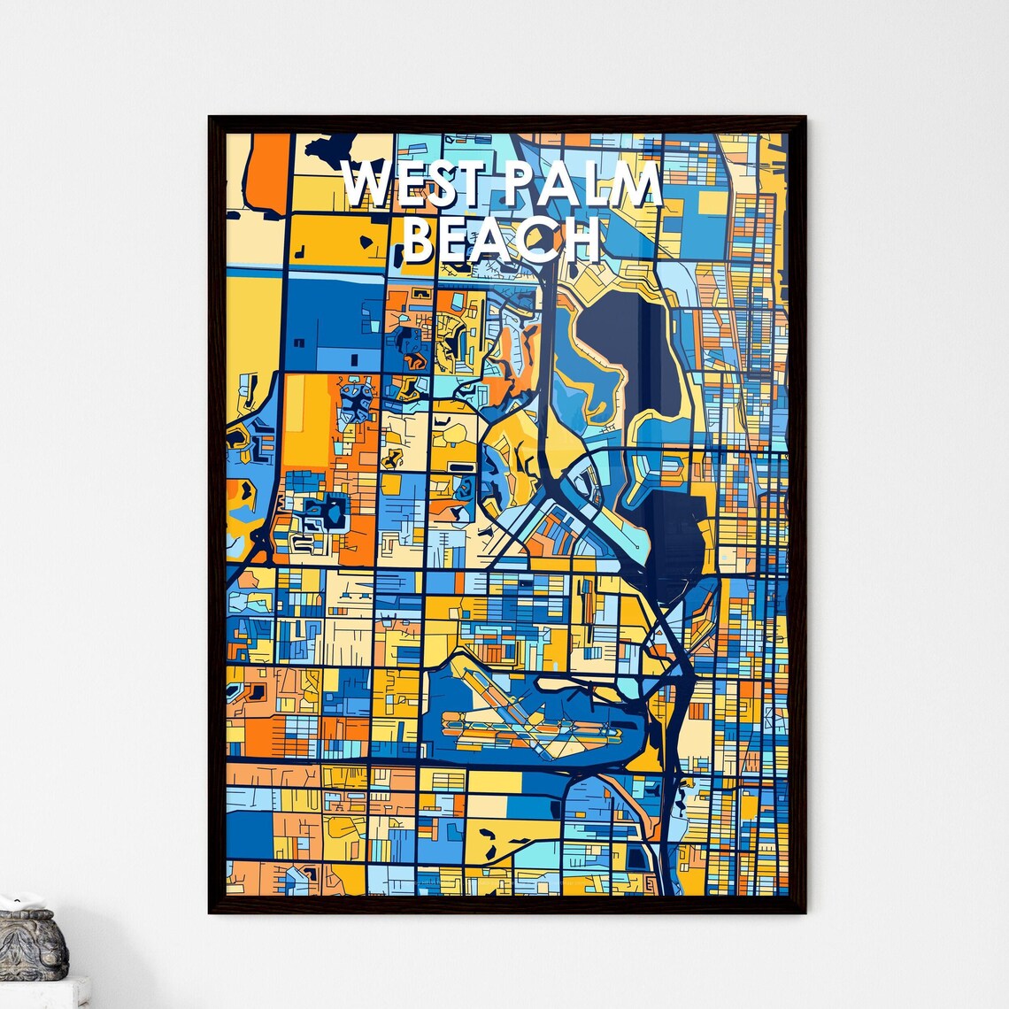 West Palm Beach Florida Stylish Vibrant Blue and Orange Mosaic City Map Poster