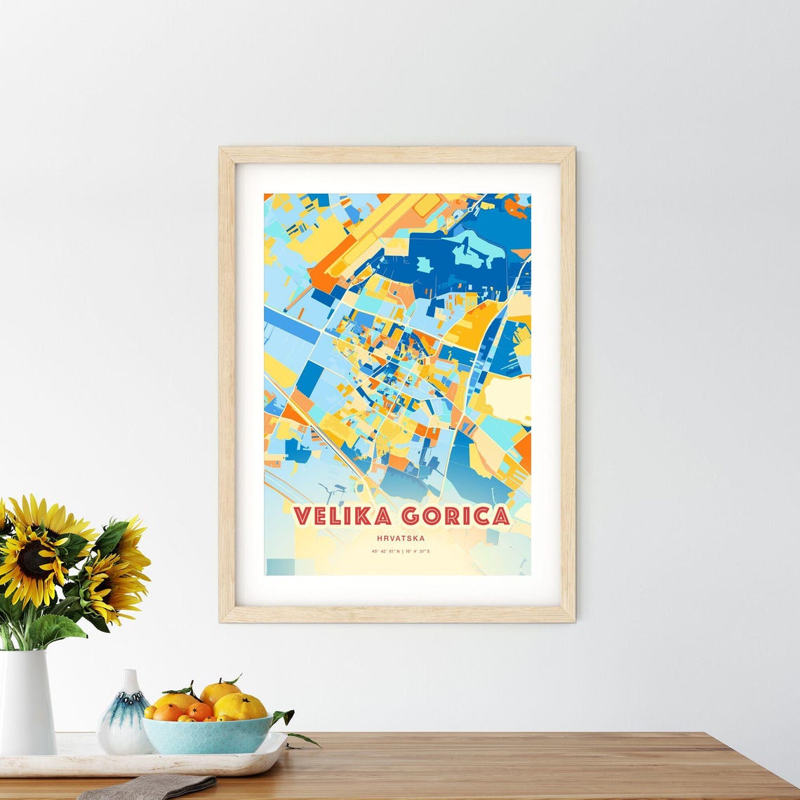 Velika Gorica Croatia Colorful City Map Poster Blue Orange Wall Decor - Image 2