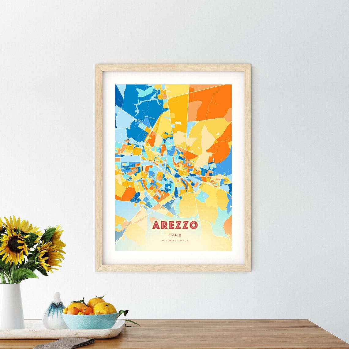 Arezzo Italy Modern Geometric Blue Orange City Map Art Poster - Image 2