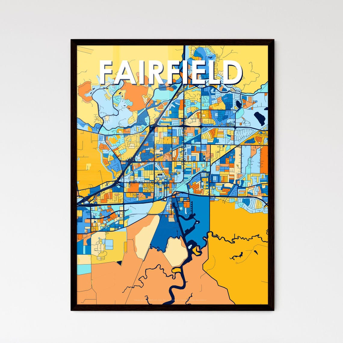 Fairfield California Bright Mosaic City Street Map Artwork Poster