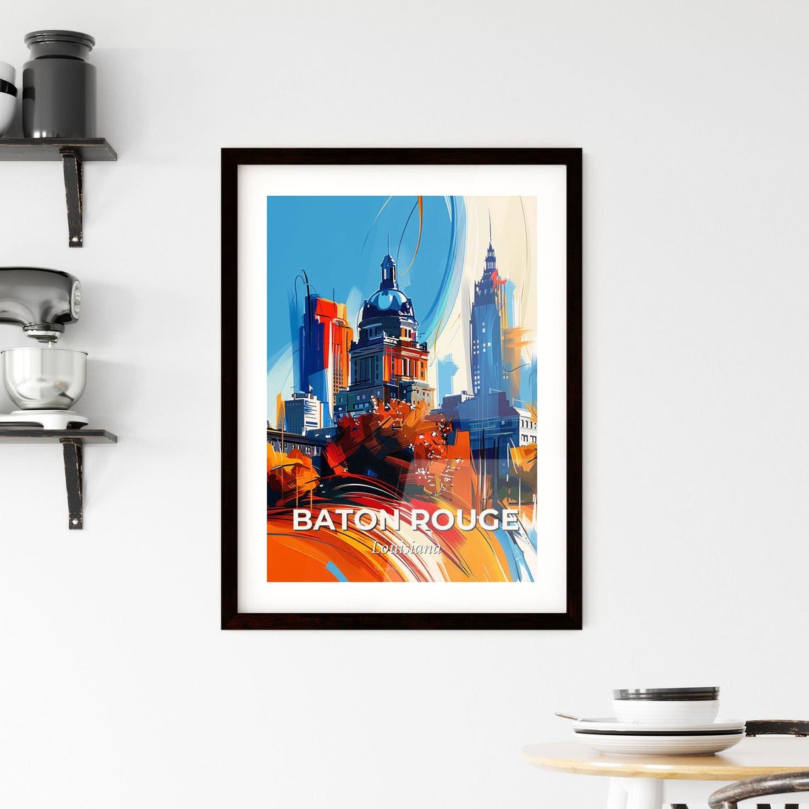 Baton Rouge Louisiana Vibrant Watercolor Capitol Skyline Poster - Image 2