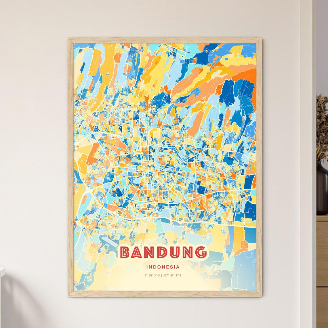 Bandung Indonesia Blue Orange Abstract City Map Fine Art Poster