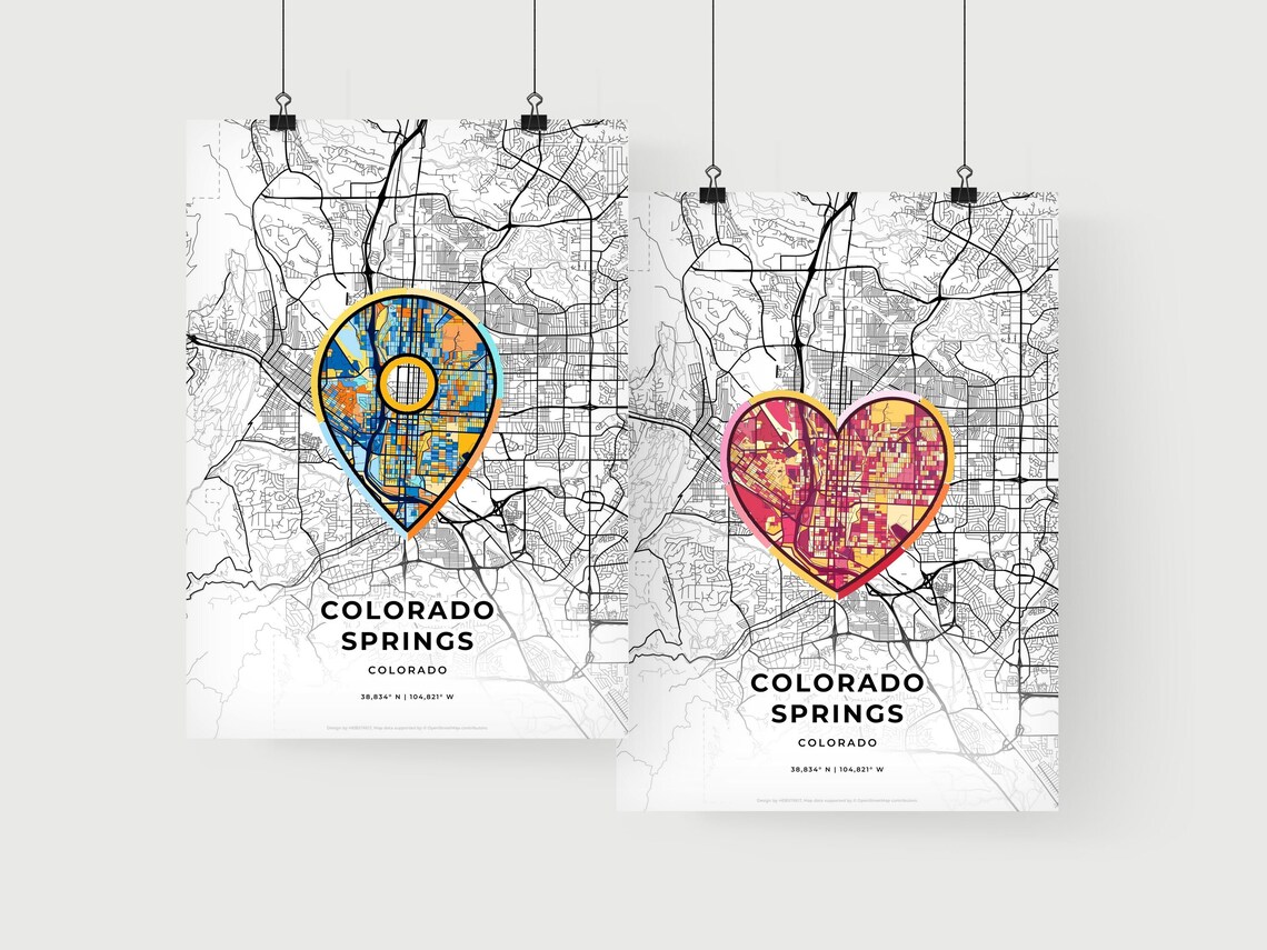 Colorado Springs Colorado Minimal Map Art With Colorful Heart Icon Poster - Image 2