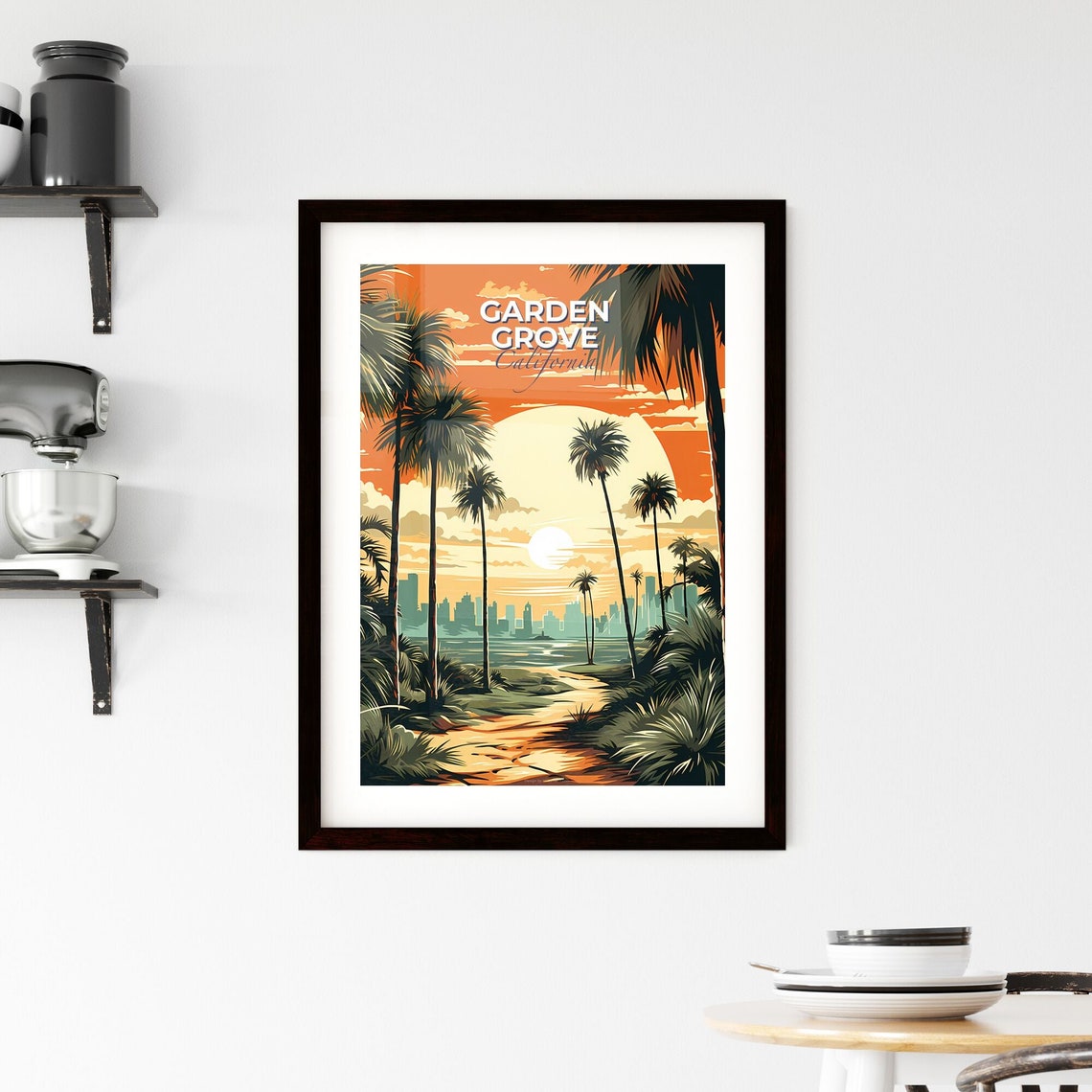 Garden Grove California Tropical Palm Trees Sunset Skyline Poster - Image 2