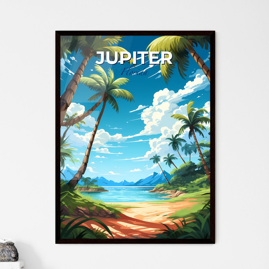 Jupiter Florida Tropical Beach Cove With Palm Trees Art Poster