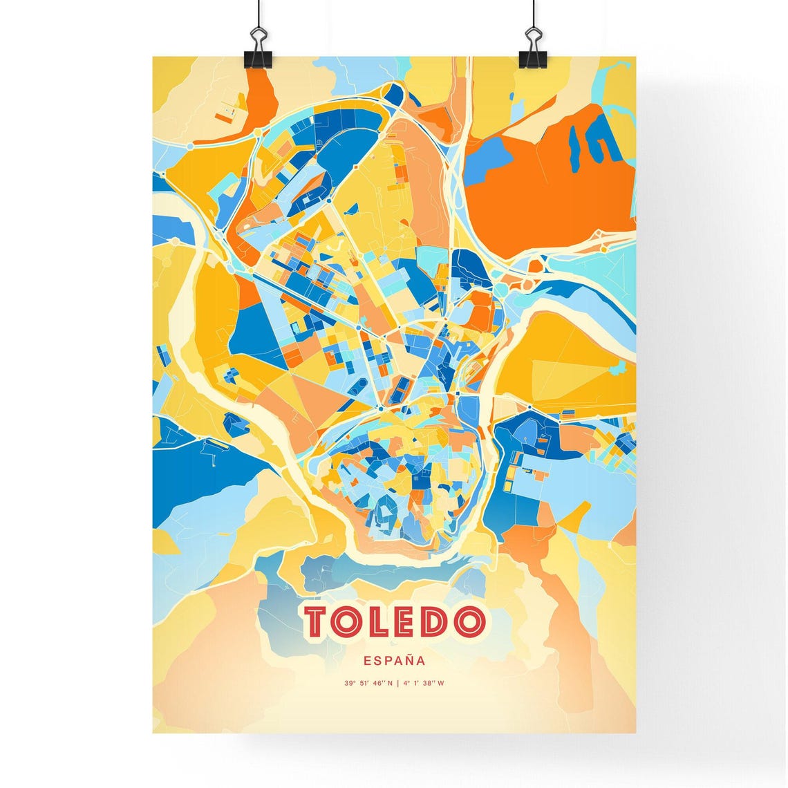 Historic Toledo Spain Vibrant Blue Orange City Map Art Poster - Image 3