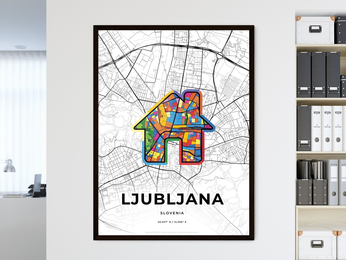 Ljubljana Slovenia Minimal City Map Colorful Heart Icon Art Poster - Image 3