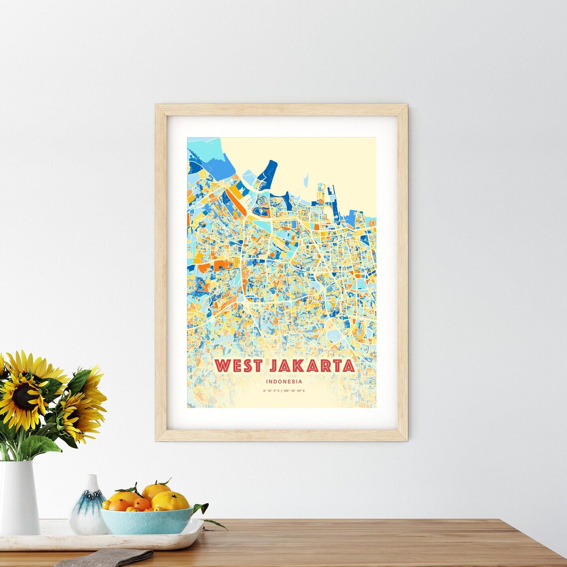 West Jakarta Indonesia City Map Blue Orange Modern Cartography Art Poster - Image 2