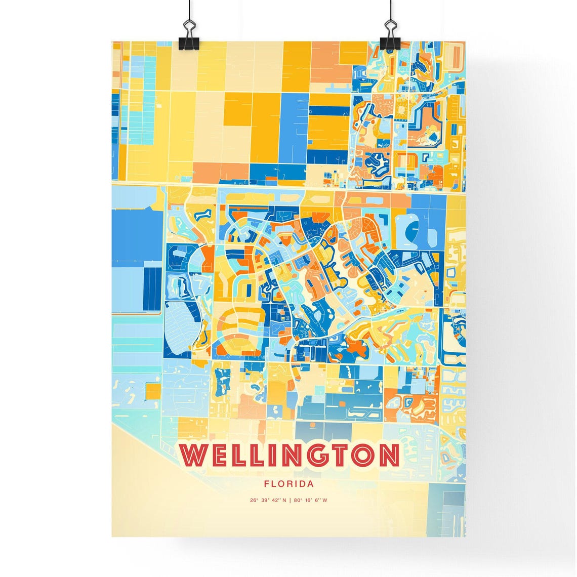 Wellington Florida Modern Colorful City Street Map Art Poster