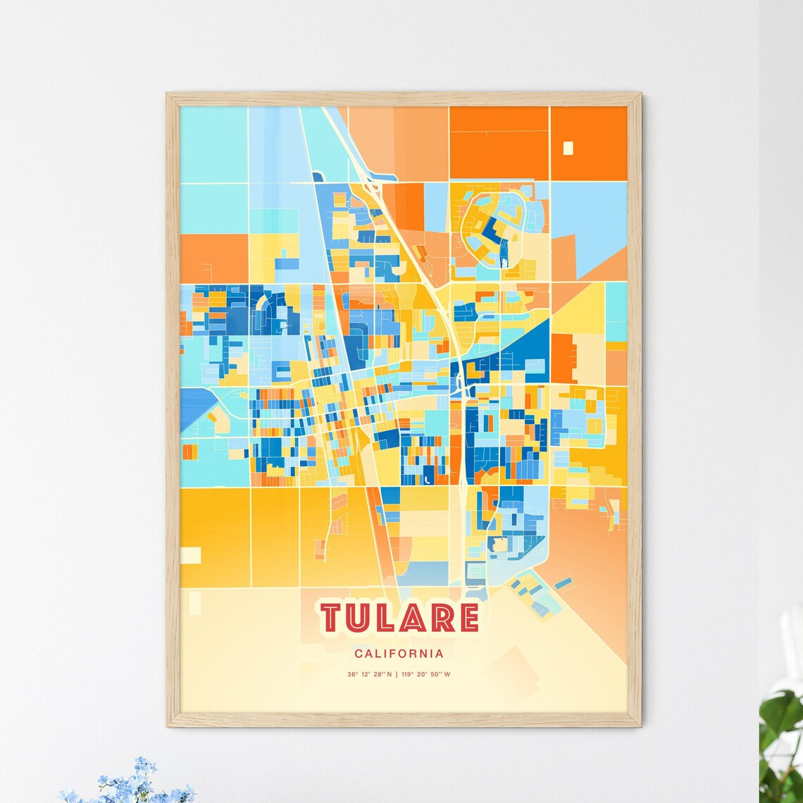 Tulare California Modern Colorful City Street Map Art Poster - Image 3