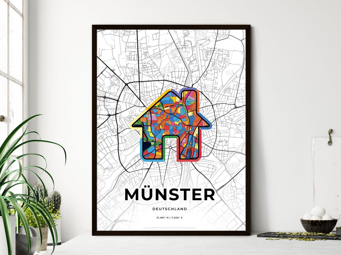 Münster Germany Modern Minimalist Heart Street Map Art Poster - Image 3