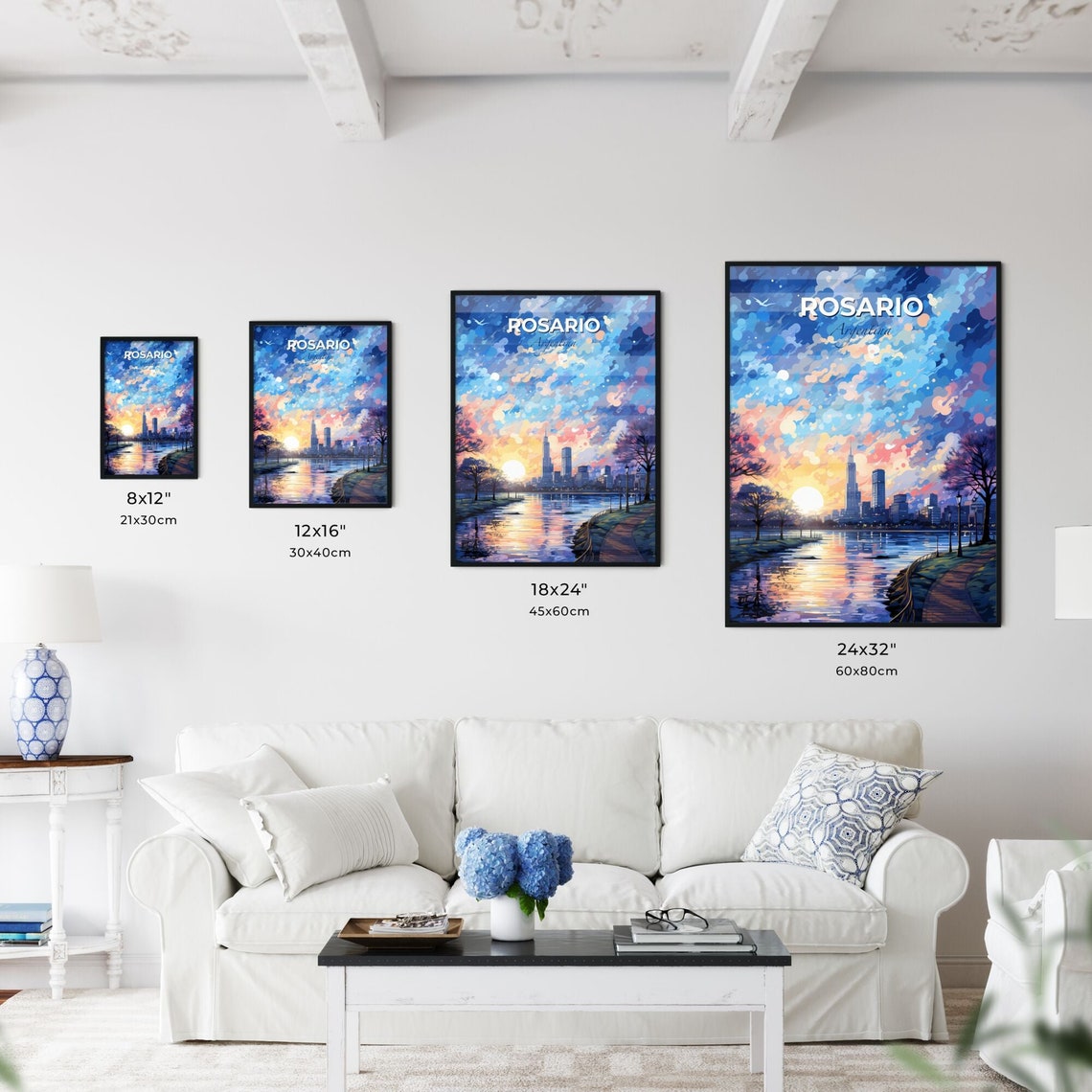 Rosario Argentina Sunset River Skyline Painterly Travel Poster - Image 3