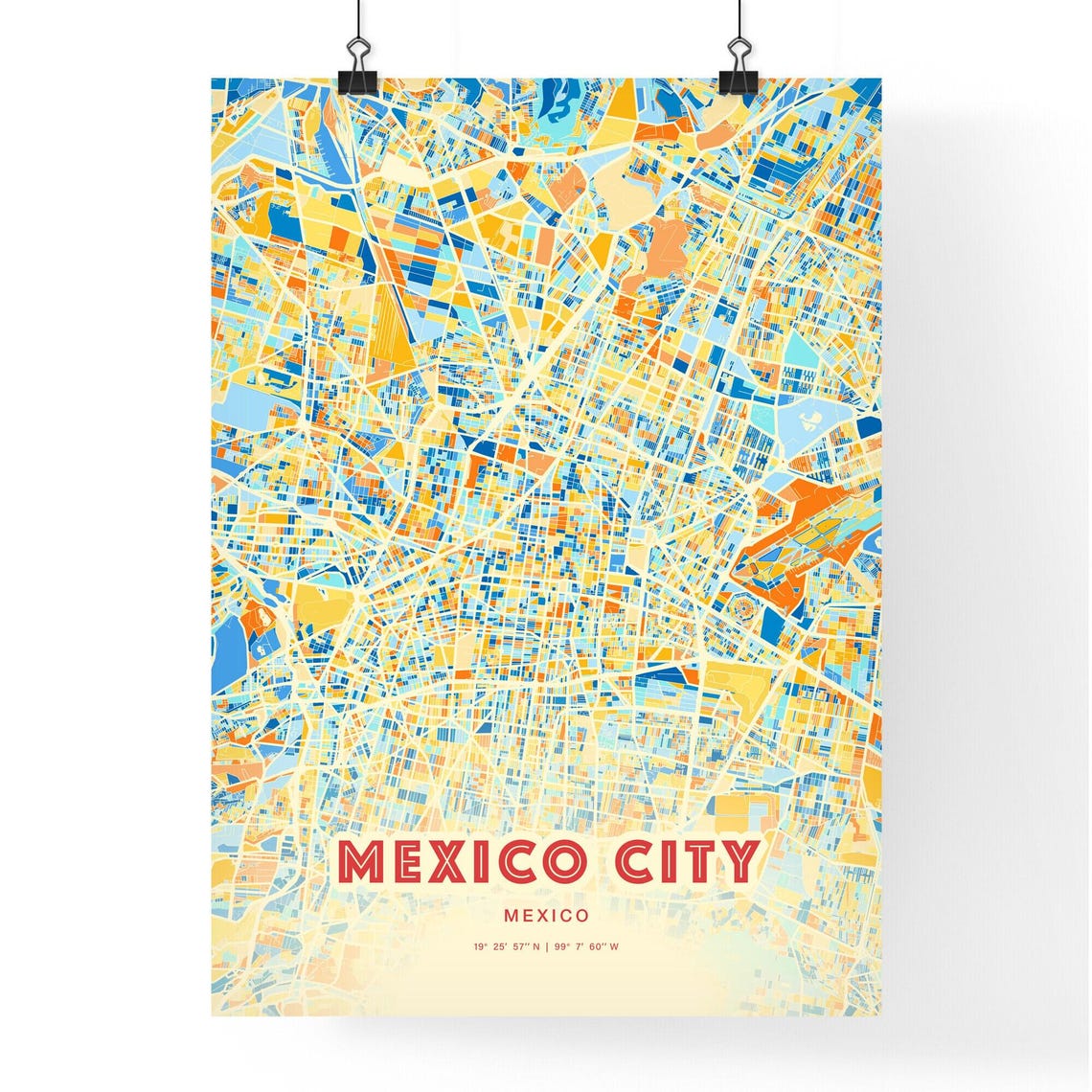 Mexico City Mexico Colorful Blue Orange Abstract City Map Art Poster - Image 3