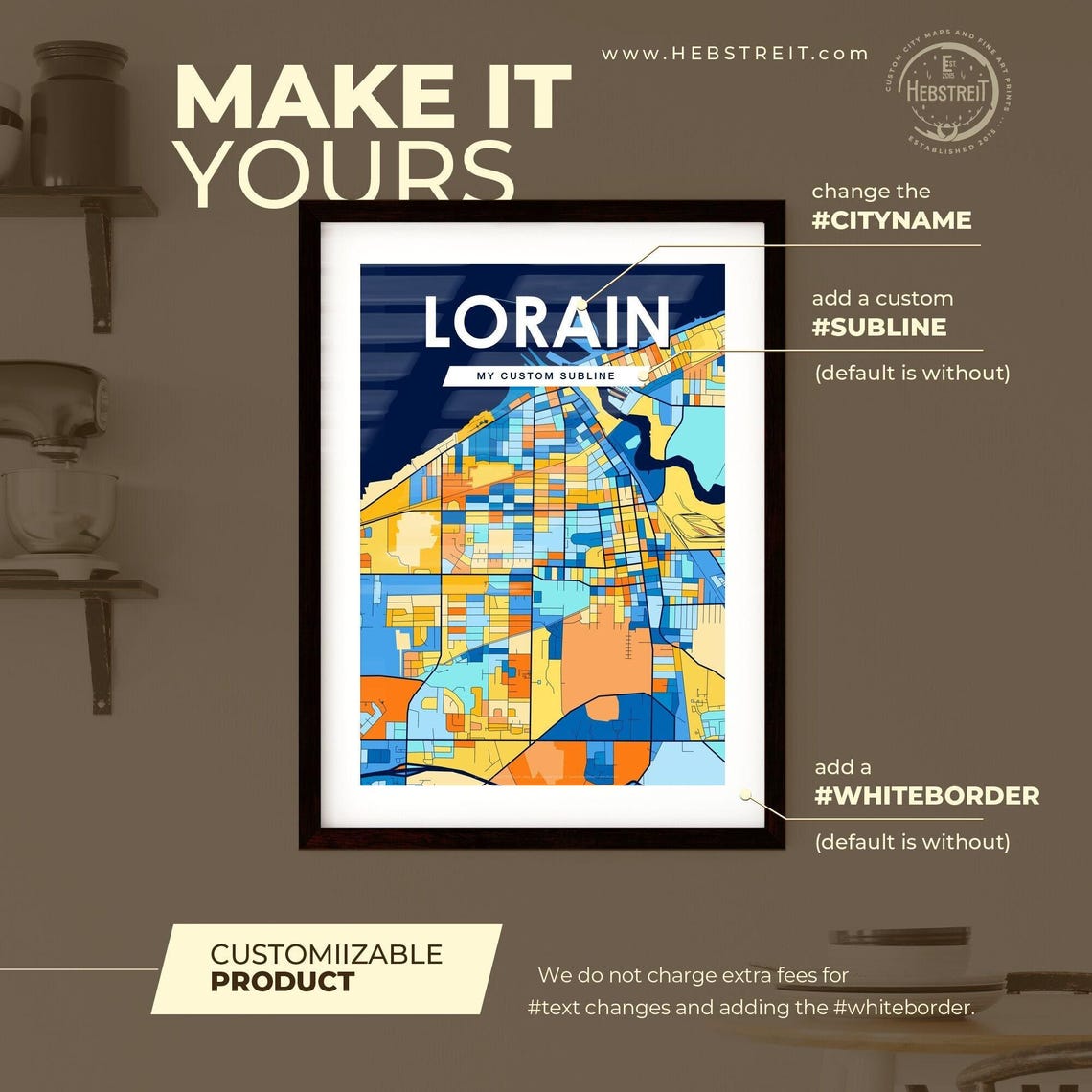 Lorain Ohio Vibrant Colorful Illustrated Street Map Art Poster - Image 2
