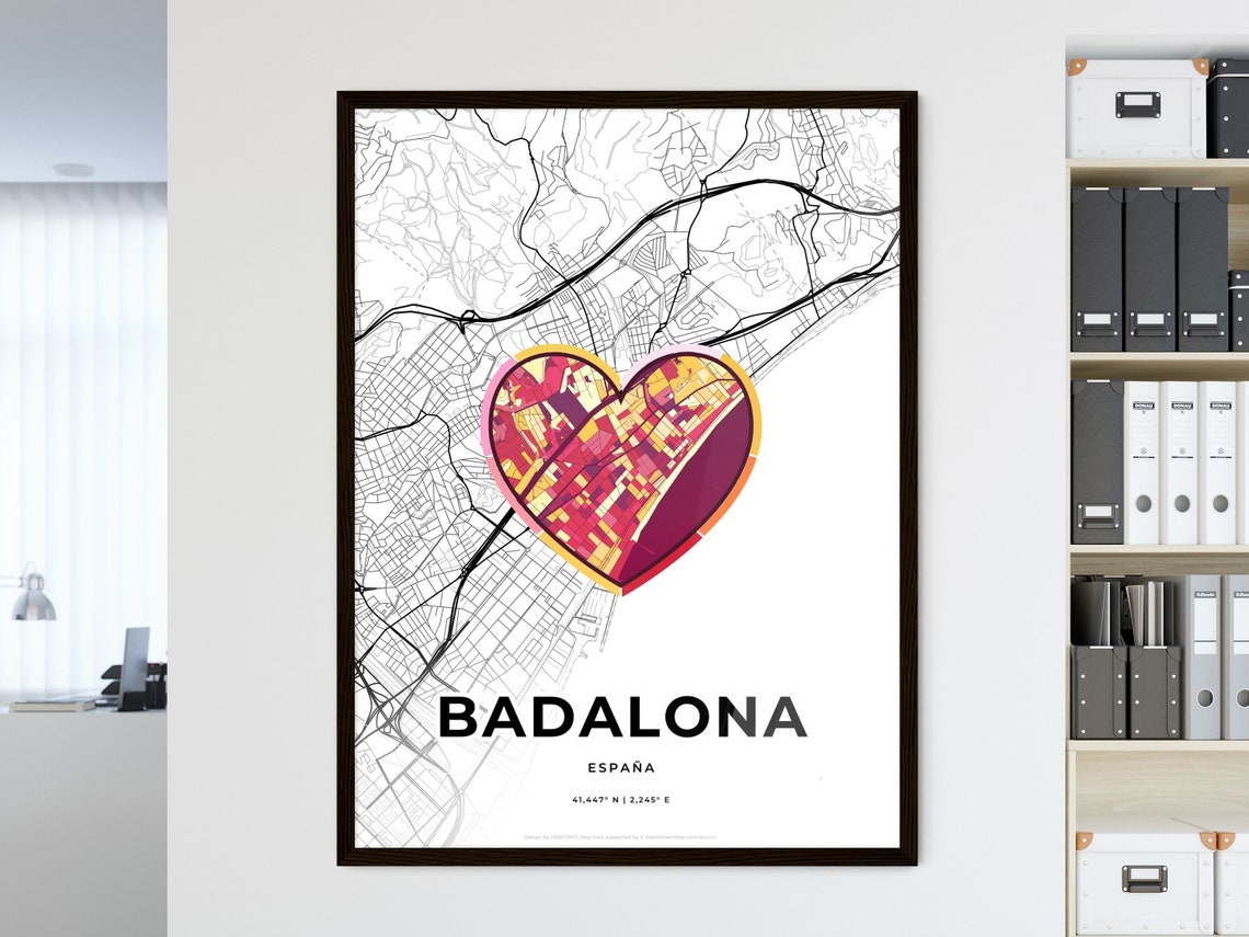Badalona Spain Romantic Minimalist Heart City Map Art Poster