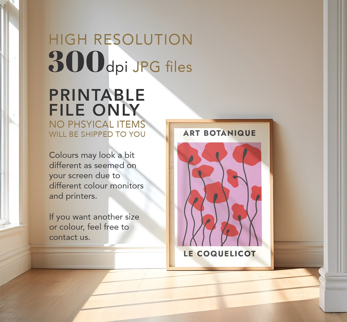 Art Botanique Le Coquelicot Red Poppy French Pink Modern Floral Poster - Image 4