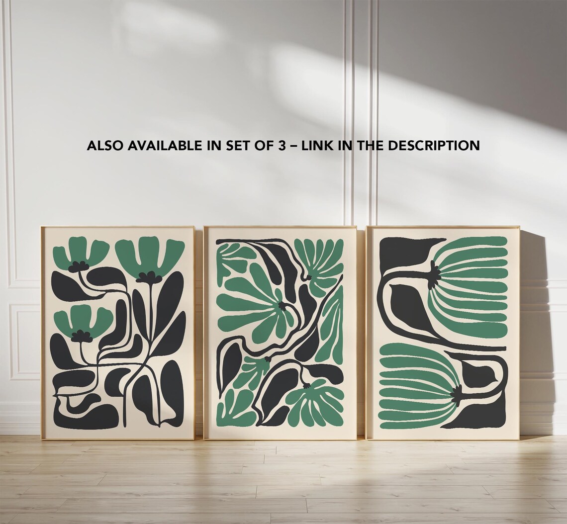 Green Black Abstract Botanical Flower Matisse Inspired Minimalist Poster - Image 3