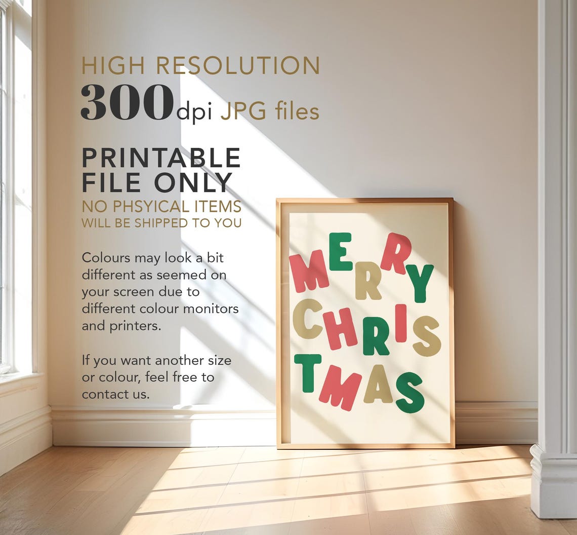 Merry Christmas Colorful Modern Typography Holiday Season Poster - Image 3