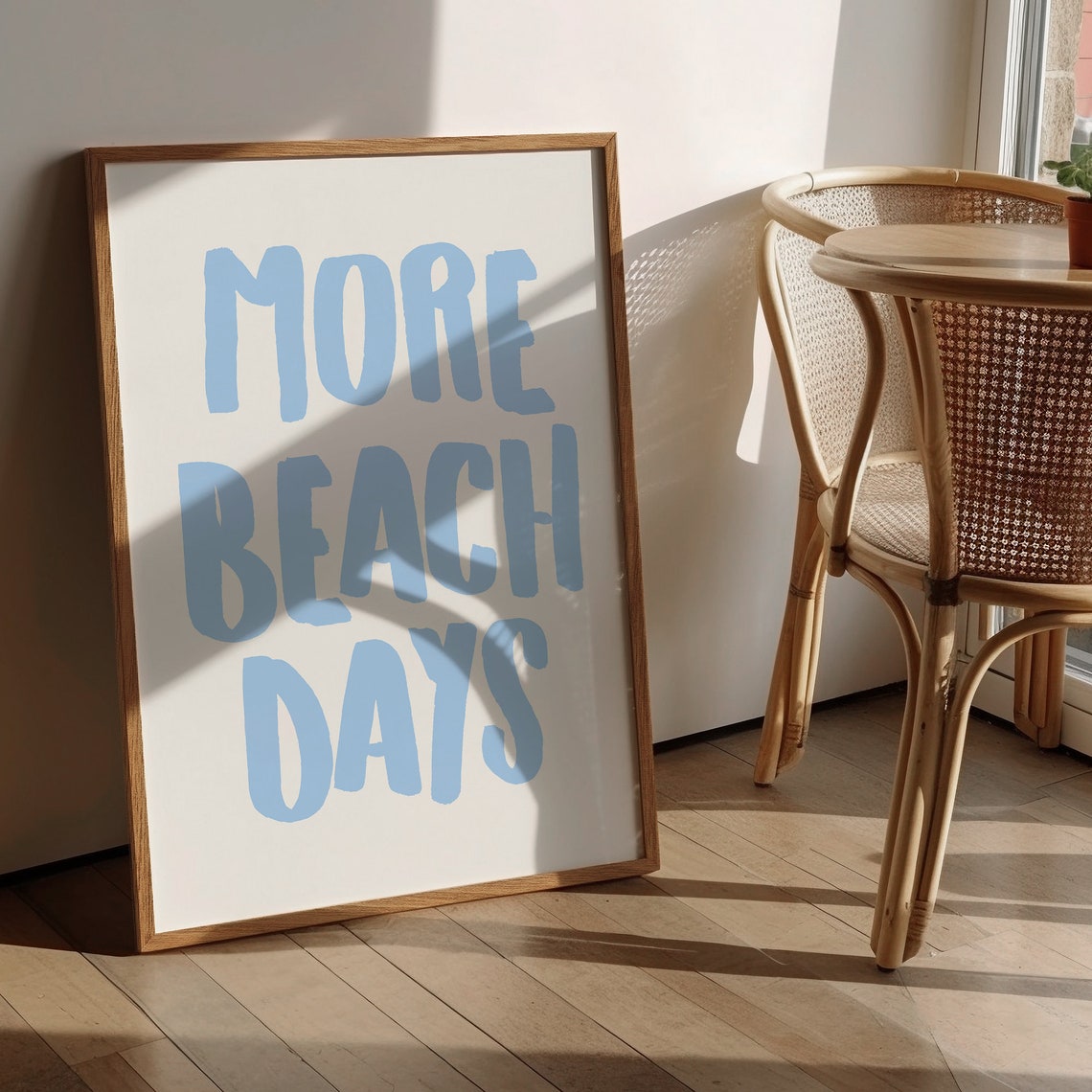 More Beach Days Light Blue Hand Lettered Coastal Wall Decor Poster - Image 2