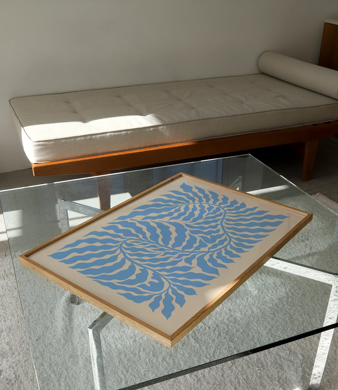 Light Blue Abstract Botanical Leaf Scandi Organic Minimalist Wall Art - Image 2