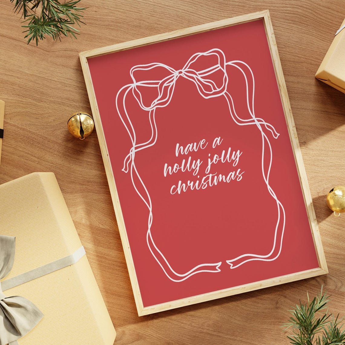 Have A Holly Jolly Christmas Cream White Bow Red Holiday Wall Art - Image 2