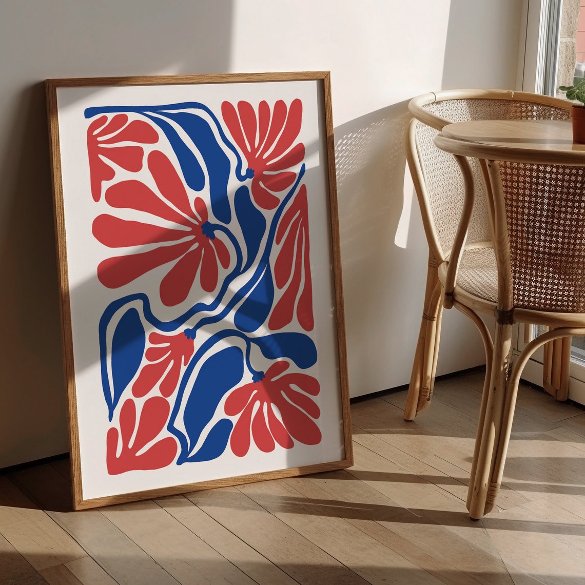 Abstract Floral Red Blue Matisse Style Retro Botanical Art Poster - Image 3