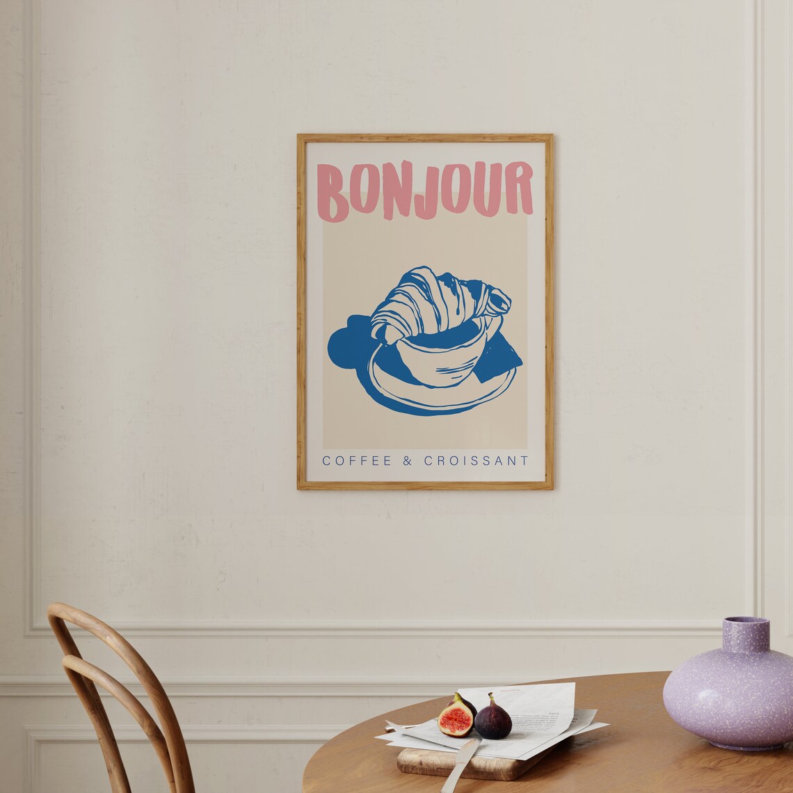 Retro French Coffee Croissant Kitchen Art Print - Image 3