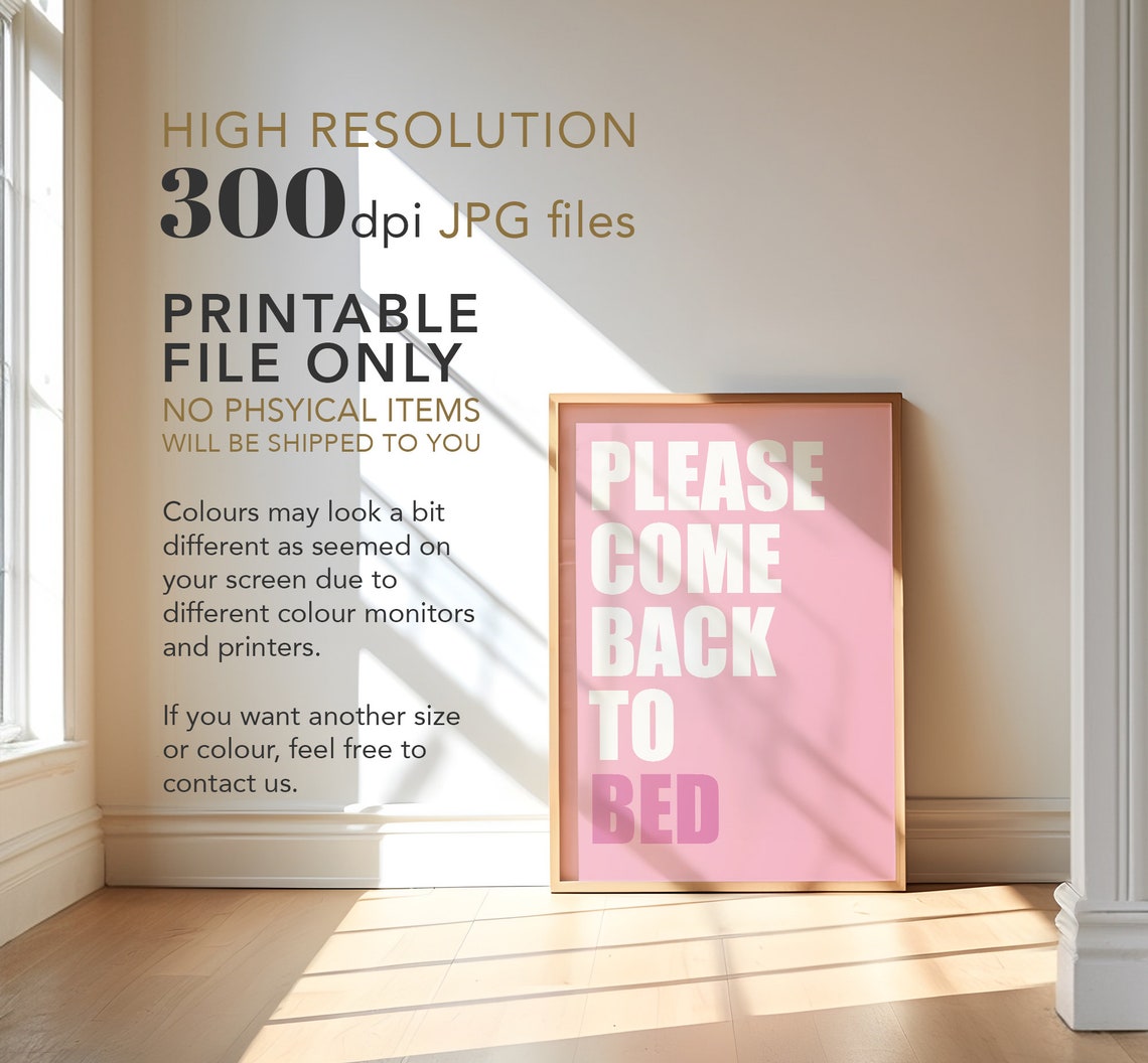 Please Come Back To Bed Pink Bold Typography Bedroom Funny Wall Poster - Image 4