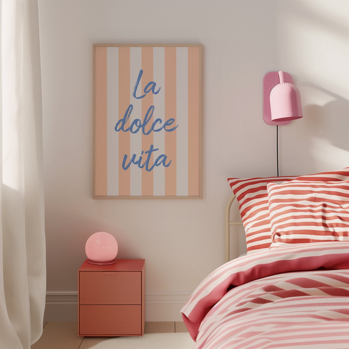 La Dolce Vita Blue Script Quote Peach Stripe Italian Wall Poster - Image 4