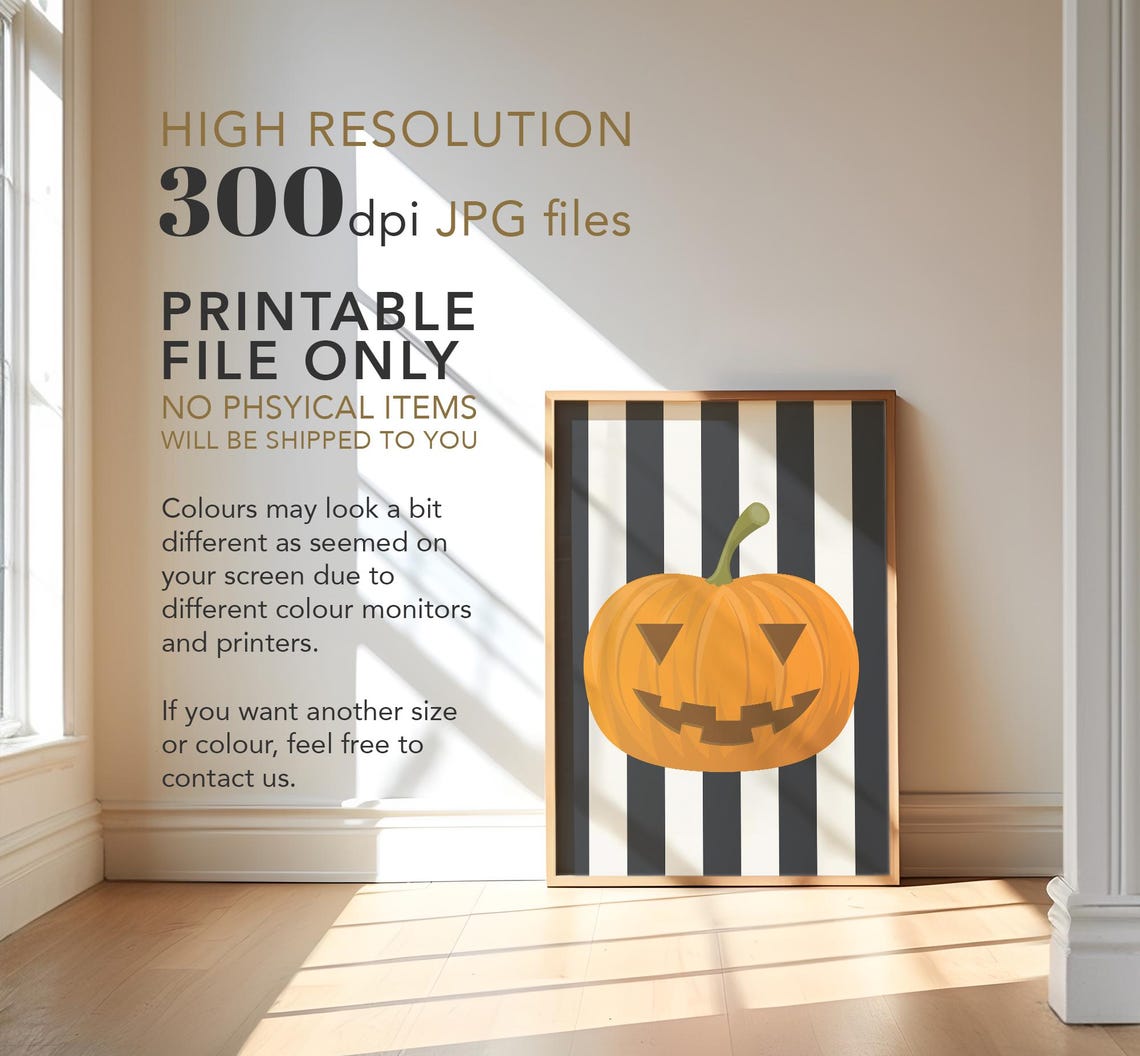Halloween Pumpkin Jack O Lantern Orange Black Stripes Wall Poster - Image 4