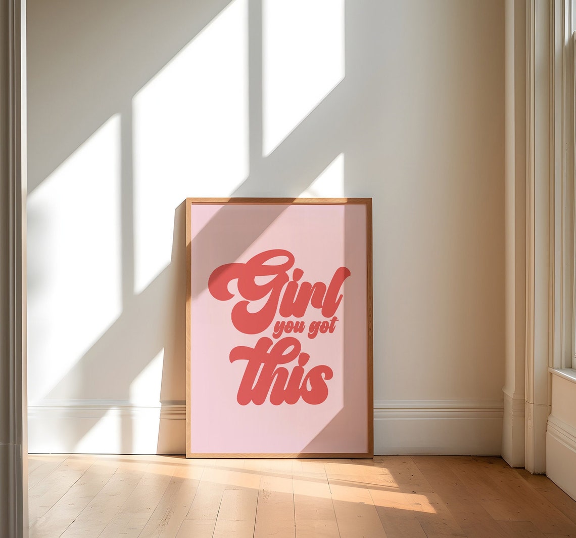 Girl You Got This Retro Coral Script Pink Bedroom Wall Poster - Image 3