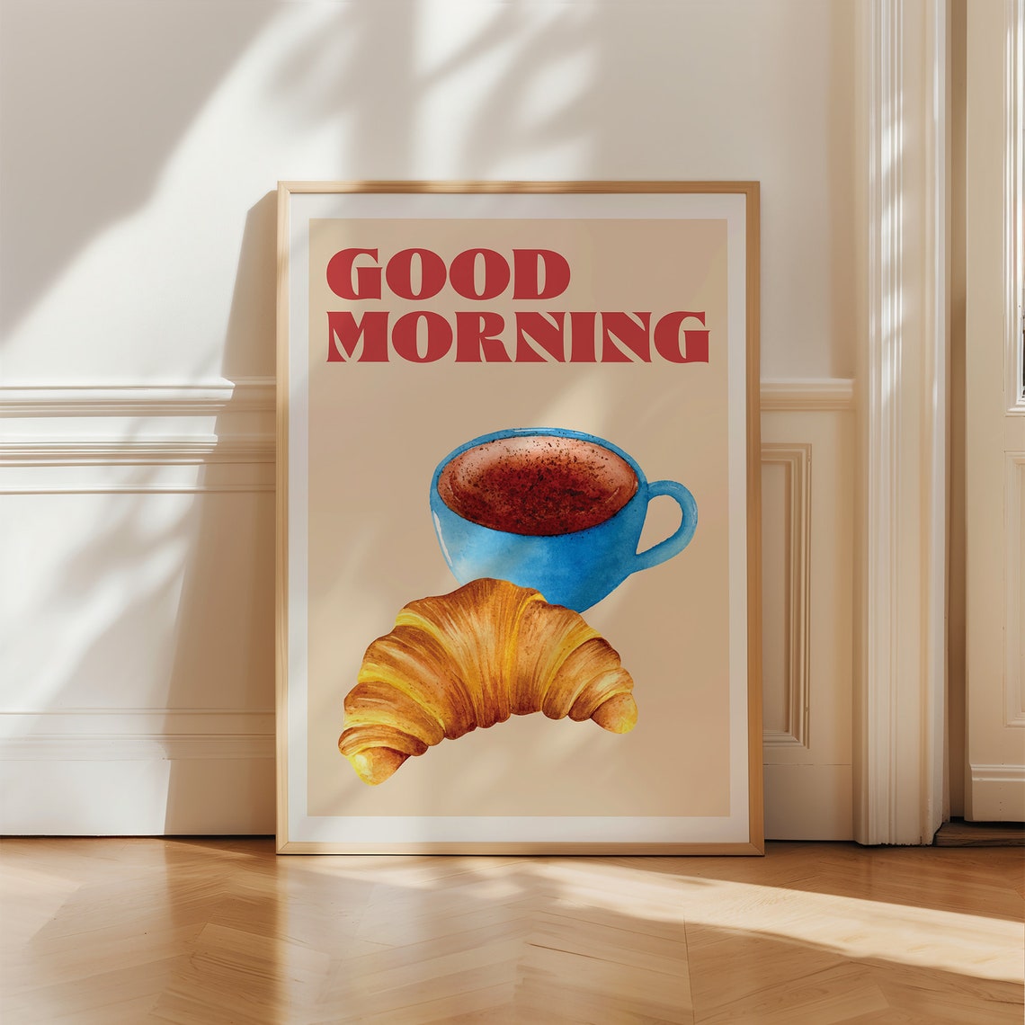 Good Morning Coffee Croissant Watercolor Kitchen Wall Poster - Image 4