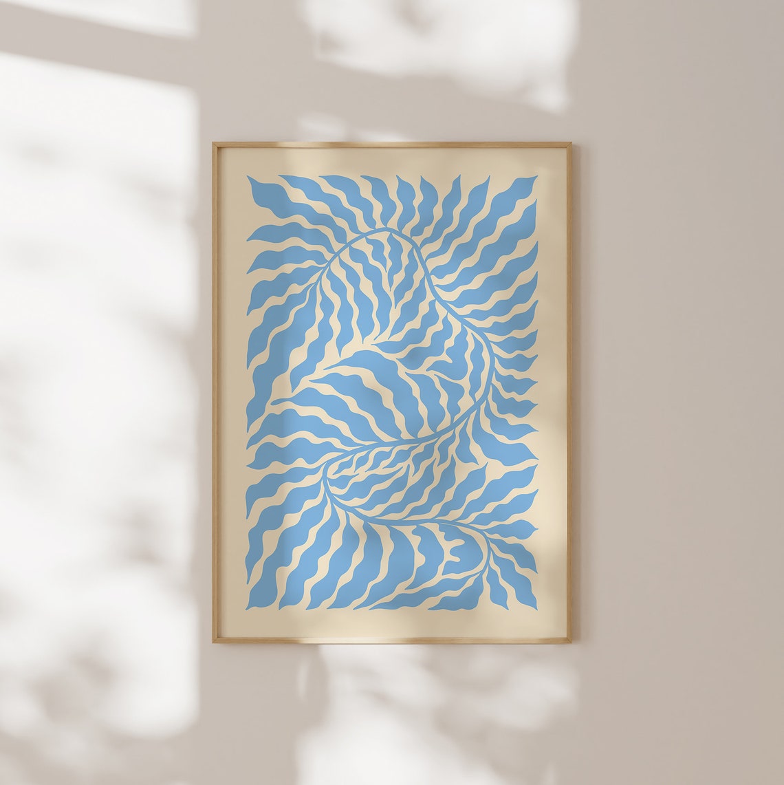 Light Blue Abstract Botanical Leaf Scandi Organic Minimalist Wall Art - Image 3