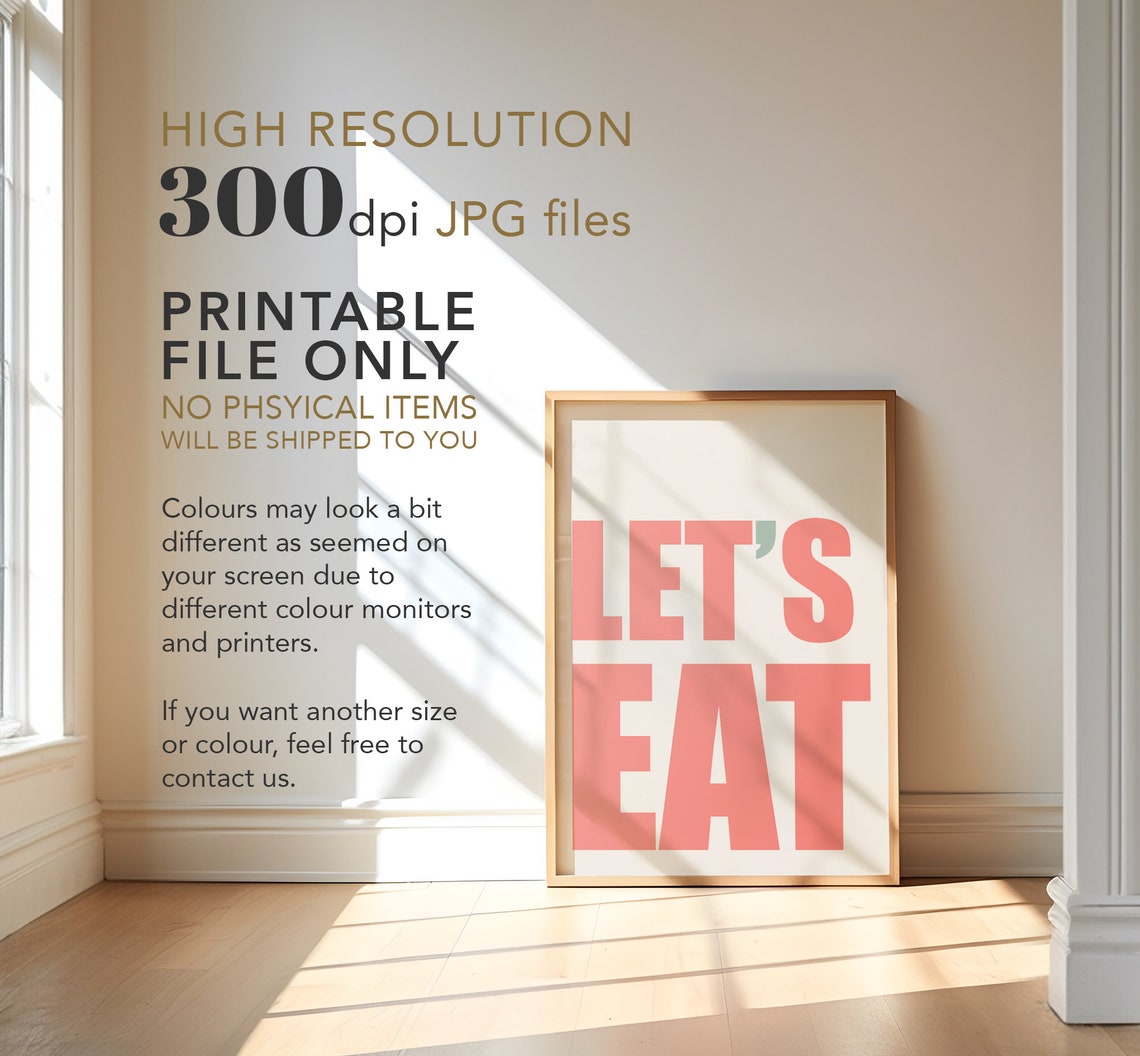 Lets Eat Extra Bold Coral Retro Pop Kitchen Typography Wall Art - Image 4