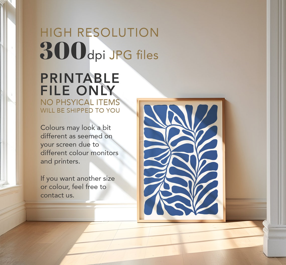 Navy Blue Leaf Cutout Pattern Matisse Style Botanical Poster - Image 4